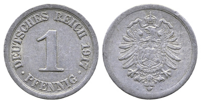 Германия 1 пфенниг 1917 A KM 24, J. 300, Weege 2 алюминий 4380-118