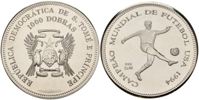 Сан-Томе и Принсипи 1000 добра 1994 чемпионат мира по футболу 1994 /один футболист/ KM Pn1 медно-никель UNC 11-084-25