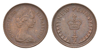 Великобритания 1/2 пенни 1971 Елизавета II (1952-2022) KM 914, Spink 4239 бронза 4697-865