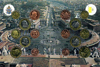 Ватикан набор из 8 монет 2004 1 евроцент-2 евро, европробники, в оригинальном буклете, Иоанн Павел II UNC 00-00