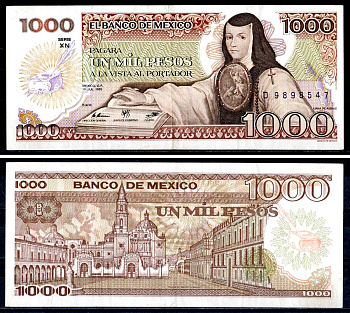Мексика 1000 песо 1985 Pick 85 бумага 402-60-3-1