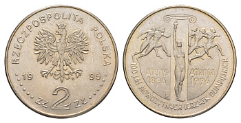 Польша 2 злотых 1995 100 лет Олимпийским играм современности KM 300 медно-никель  UNC  413-5245