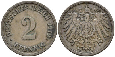 Германия 2 пфеннига 1912 F KM 16, J. 11, Weege 4медь 4546-723