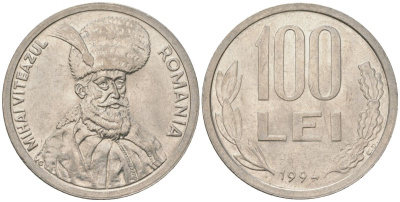 Румыния 100 леев (лей) 1994 Михай Храбрый (1558-1601) KM 111 сталь плакированная никелем 4584-355
