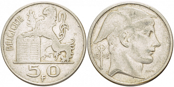 Бельгия 50 франков 1949 Леопольд III (1934-1950), Belgique  KM 136.1 серебро 4545-544