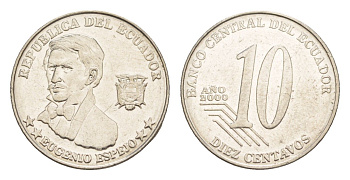 Эквадор 10 сентаво 2000 KM 106 нержавеющая сталь UNC 4640-1163