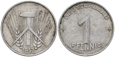 ГДР 1 пфенниг 1952 A KM 5 алюминий 192-1125