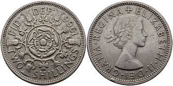 Великобритания 2 шиллинга (флорин) 1966 Елизавета II (1952-2022) KM 906, Spink 4146 медно-никель 83-1823