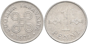 Финляндия 1 пенни 1978 KM 44а алюминий 4585-919