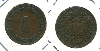 ГЕРМАНИЯ 1 ПФЕННИГ 1909 F KM 10, J. 10 медь 701-325