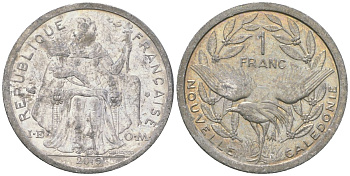 Французская Новая Каледония 1 франк 2015 птица кагу, (IEOM) KM 10, Schoen 10 алюминий 33-652