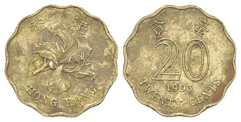 Гонконг 20 центов 1993 KM 67 никель латунь 4627-1252