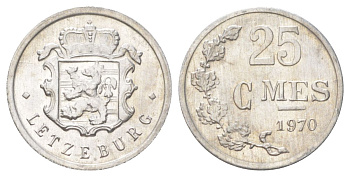 Люксембург 25 сантимов 1970 Герцог Жан (1964-1999) KM 45a.1 алюминий UNC 4627-958