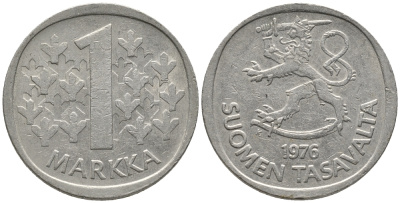 ФИНЛЯНДИЯ 1 МАРКА 1976 KM 49а медно-никель 34-1052