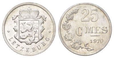 Люксембург 25 сантимов 1970 Герцог Жан (1964-1999) KM 45a.1 алюминий UNC 4627-958