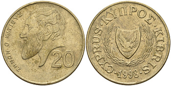 Кипр 20 центов 1998 KM 62.2 никель латунь 4140-844