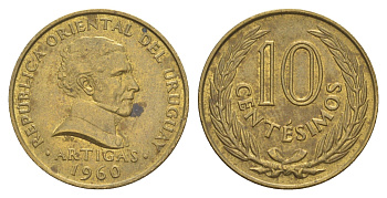 Уругвай 10 сентесимо 1960 KM 39 никель латунь 4637-254