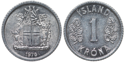 Исландия 1 крона 1976 KM 23 алюминий 4124-246