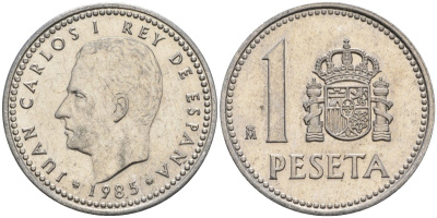 Испания 1 песета 1985 M, Хуан Карлос I (1975-2014) KM 821 алюминий 4401-535