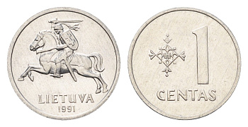 Литва 1 цент (сент) 1991 год-тип KM 85 алюминий UNC 4689-1024
