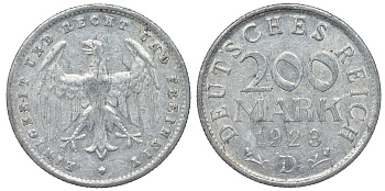 Германия 200 марок 1923 D KM 35, J. 304, Weege 22 алюминий 4121-234