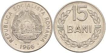 Румыния 15 бани 1966 KM 93 сталь плакированная никелем 4596-125