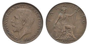 Великобритания 1 фартинг 1924 Георг V (1910-1936) KM 808.2, Spink 4060 бронза 4664-259
