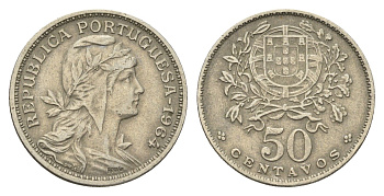 Португалия 50 сентаво 1964 голова Свободы вправо KM 577 никель латунь 4659-645