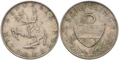 Австрия 5 шиллингов 1978 KM 2889а медно-никель 4592-217
