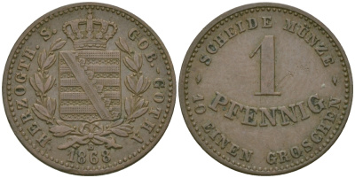 Саксен-Кобург и Гота 1 пфенниг 1868 B KM 109b медь 99-737