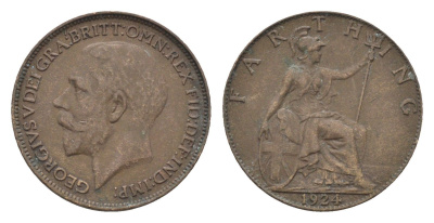 Великобритания 1 фартинг 1924 Георг V (1910-1936) KM 808.2, Spink 4060 бронза 4664-259