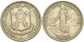 ФИЛИППИНЫ 25 СЕНТАВО 1962 KM 189.1 медь никель цинк 4544-552