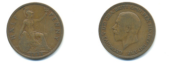 Великобритания 1/2 пенни 1935 Георг V (1910-1936) KM 837, Spink 4058 бронза 89-336