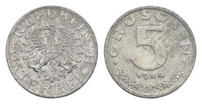 Австрия 5 грошей 1984 KM 2875 цинк aUNC 4567-1056