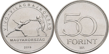 Венгрия 50 форинтов 2019 Чемпионат мира FIE по фехтованию KM NEW медно-никель UNC M28-12