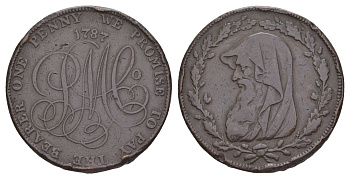 Великобритания, Англси 1 пенни 1787 Parys Mines Co, друид, гурт надпись медь 1519-335