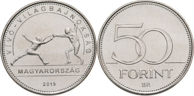 Венгрия 50 форинтов 2019 Чемпионат мира FIE по фехтованию KM NEW медно-никель UNC M28-12