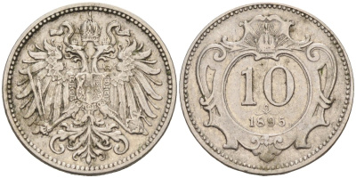 Австрия 10 геллеров 1895 Франц Иосиф I (1848-1916) KM 2802 никель 4585-741