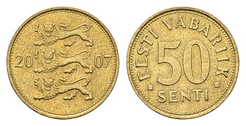 Эстония 50 сентов 2007 KM 24 латунь UNC 4689-738