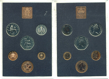 Великобритания официальный набор из 6 монет + жетон монетного двора 1976 в оригинальной пластиковой упаковке KM PS 32   PROOF  3-6-2-10