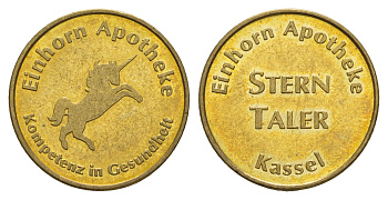 Германия, Кассель аптечный жетон - Аптека Единорога диаметр 23 мм, вес 8,9 гр латунь aUNC 4656-616