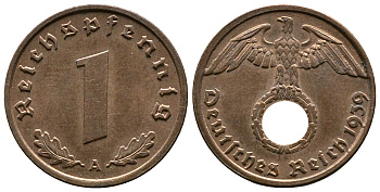 Германия 1 рейхспфенниг 1939 A KM 89, J. 361 бронза    220-362