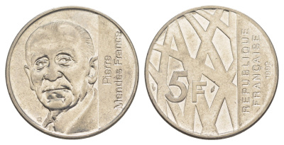 Франция 5 франков 1992 10 лет со дня смерти Пьера Мендеса-Франса KM 1006 никель 4171-217