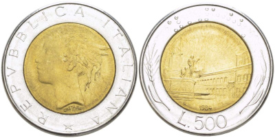 ИТАЛИЯ 500 ЛИР 1984 R KM 111 биметалл 4517-1114