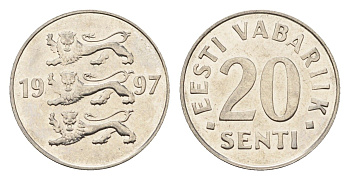 Эстония 20 сентов 1997 KM 23a сталь плакированная никелем UNC 4689-713