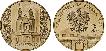 Польша 2 злотых 2005 MW, серия исторические места, Гнезно (Gniegno), собор Девы Марии KM 564, Parchimowicz 956 нордик UNC 603-1023