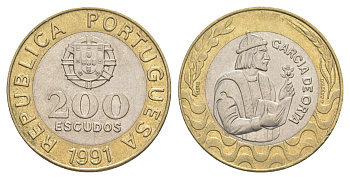 Португалия 200 эскудо 1991 Гарсия Де Орта (1501-1568) KM 655 биметалл 4393-1227