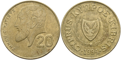 Кипр 20 центов 1994 KM 62.2 никель латунь 4140-841