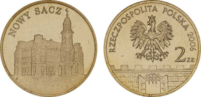 Польша 2 злотых 2006 MW, серия польские города, Новы-Сонч (NOWY SAGZ) KM 573 латунь UNC 603-1143