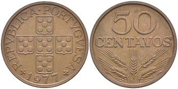 Португалия 50 сентаво 1977 KM 596 бронза 219-926